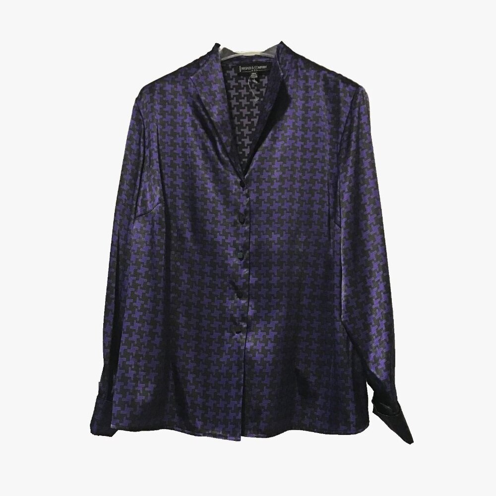 NEW Kasper & Comapny Follies Bergeres Long sleeve Button up Satin Top Vintage 18